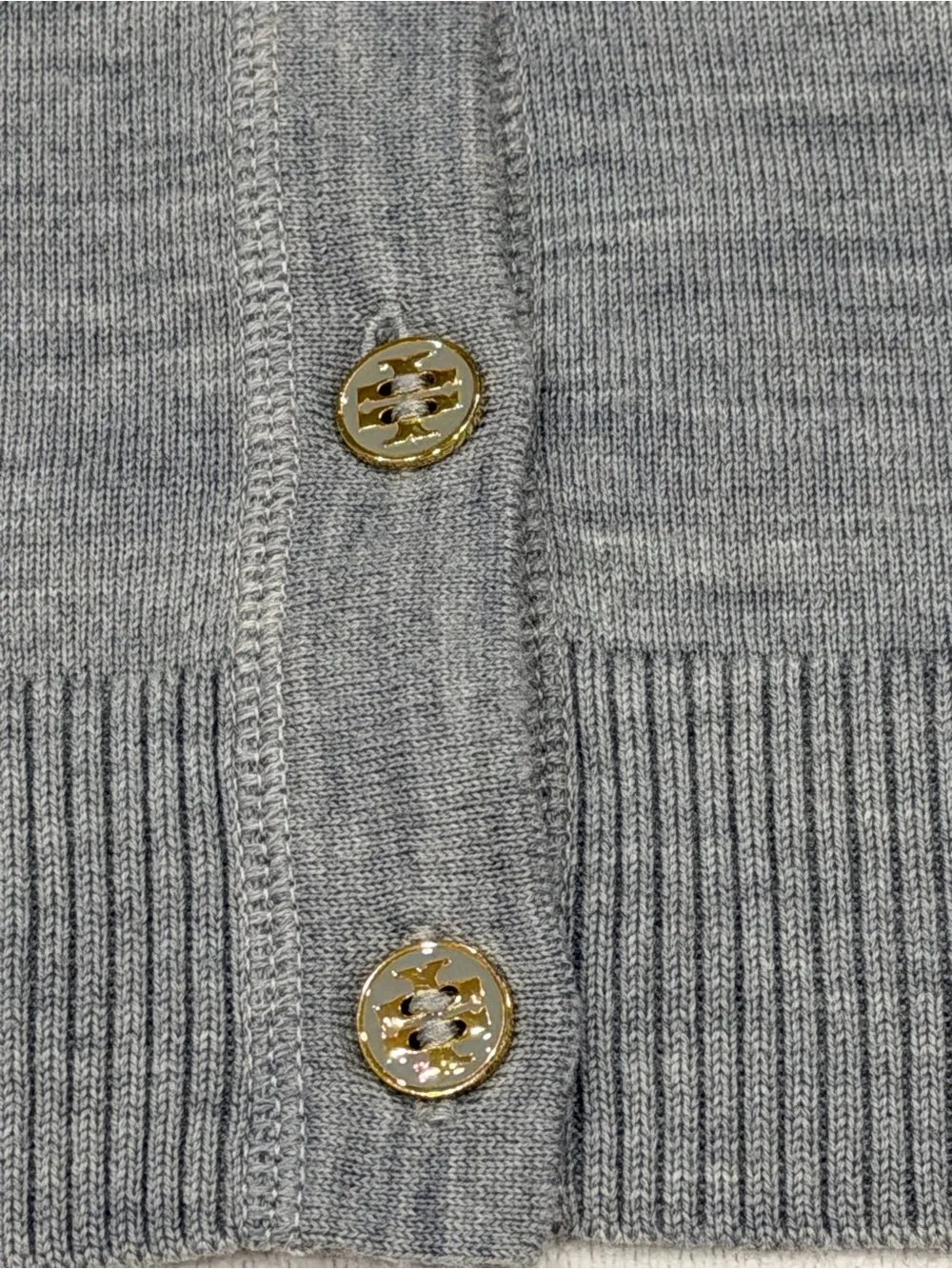 Tory Burch Merino Wool Cardigan Gray Quiet‎ Luxury Preppy Old Money Women's M